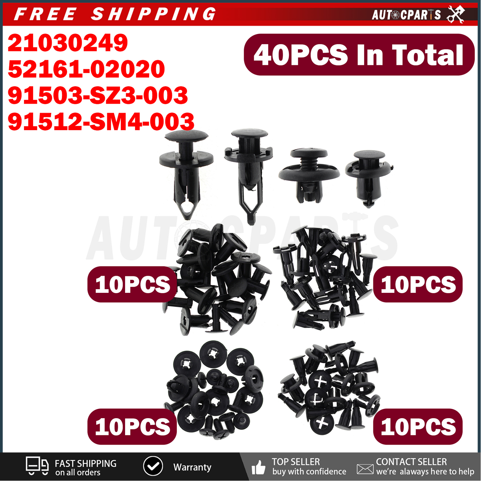 40Pcs Fender Bumper Retainer Clips Hood for 91512SM4003 91503SZ3003 21030249