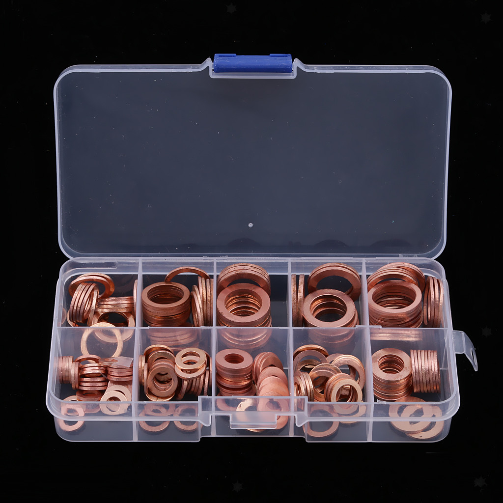 200pcs Engine Oil Drain Plug Copper Crush Washer Seal O-Ring Gasket 9 Sizes Box