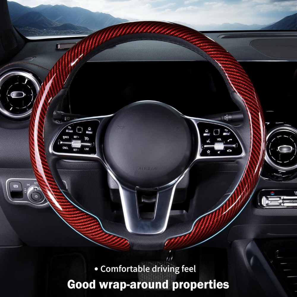 15″ Carbon Fiber Leather Steering Wheel Cover Anti Slip Breathable For Toyota