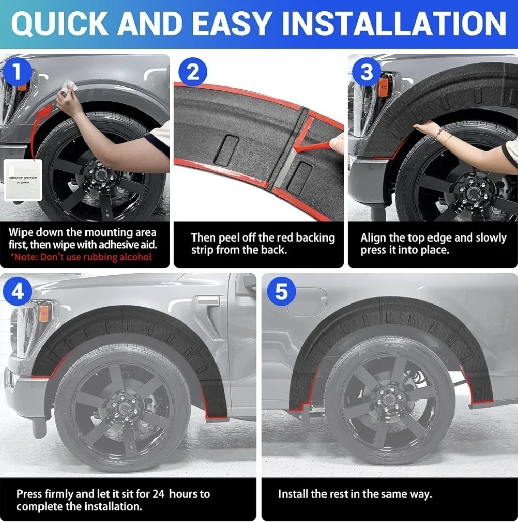 Fender Flare Protector Fits for 2021-2026 Ford F150 Wheel Arch Cover TPE Stickon
