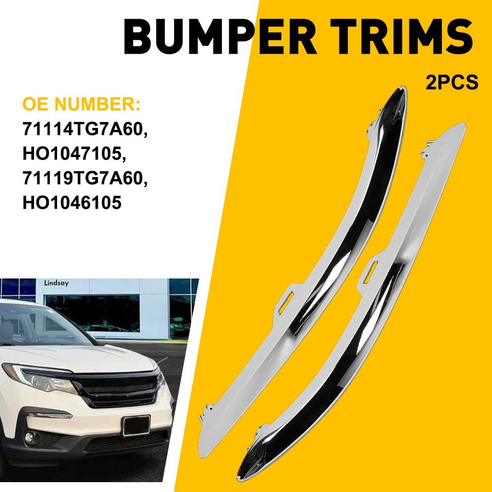 Front Bumper Cover Molding Trim For 19-2022 Honda Pilot Gloss Chrome Left Right