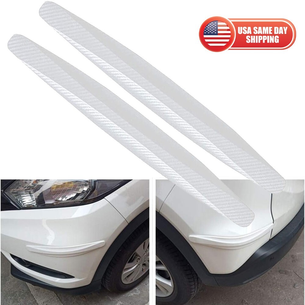 2PCS Car Front Rear Bumper Guard Protector Anti-collision Strip Sticker White