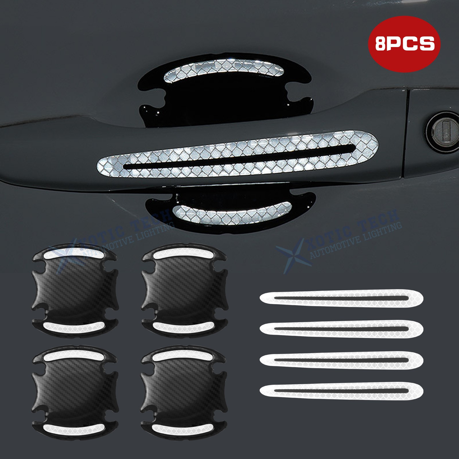 8PCS Reflective White Door Handle Guard Film Stickers For BMW 3 4 5-Series X1 X5