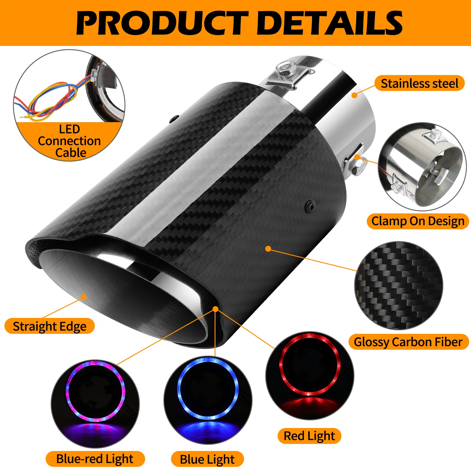 2.5″ 3.5″ In /Out Carbon Fiber Muffler Tip With LED Light For GMC Sierra 1500
