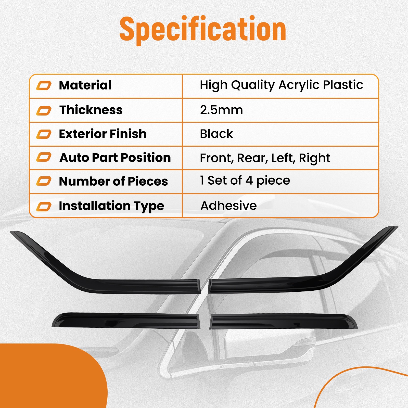 Rain Guards Window Visor Deflectors for Jeep Patriot 2007-2018 4Pcs 2.5mm