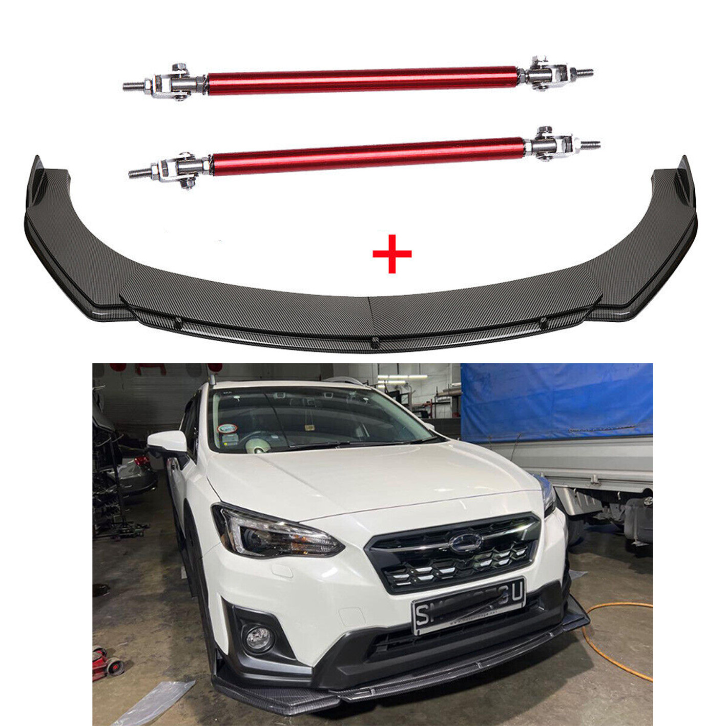 For 2013-2022 Subaru Front Bumper Lip Spoiler Splitter Strut Rods Carbon Fiber