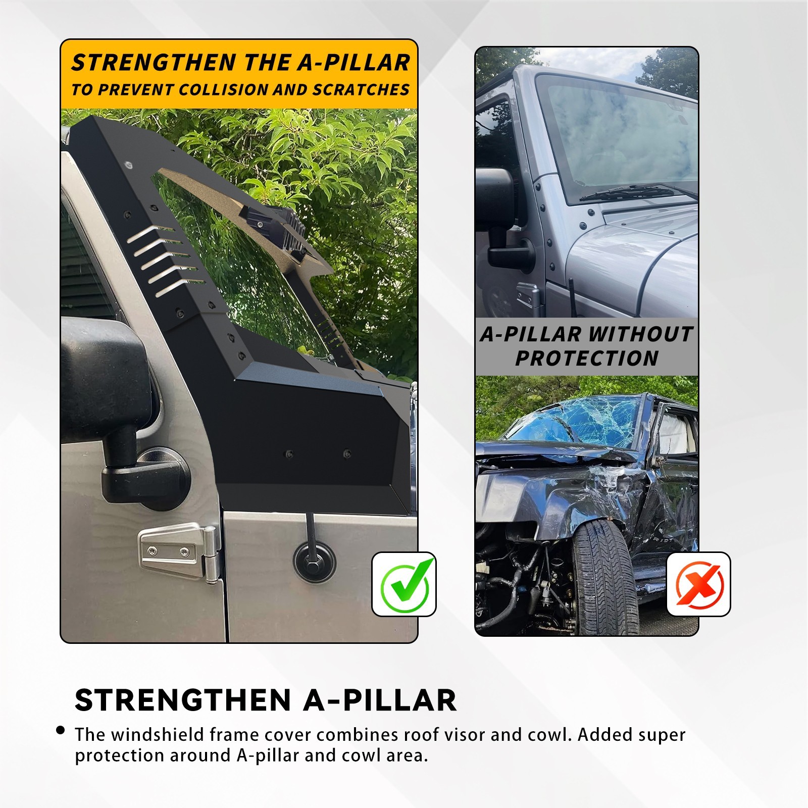 Windshield Frame Cover Sun Visor Cowl Armor For Jeep Wrangler JK 2007-2018 Steel
