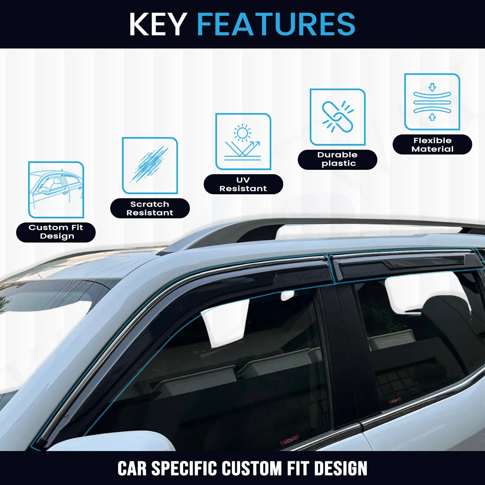 Hyundai Grand i10 Door Visor Rain Guard Wind Deflector Set of 4 Pieces