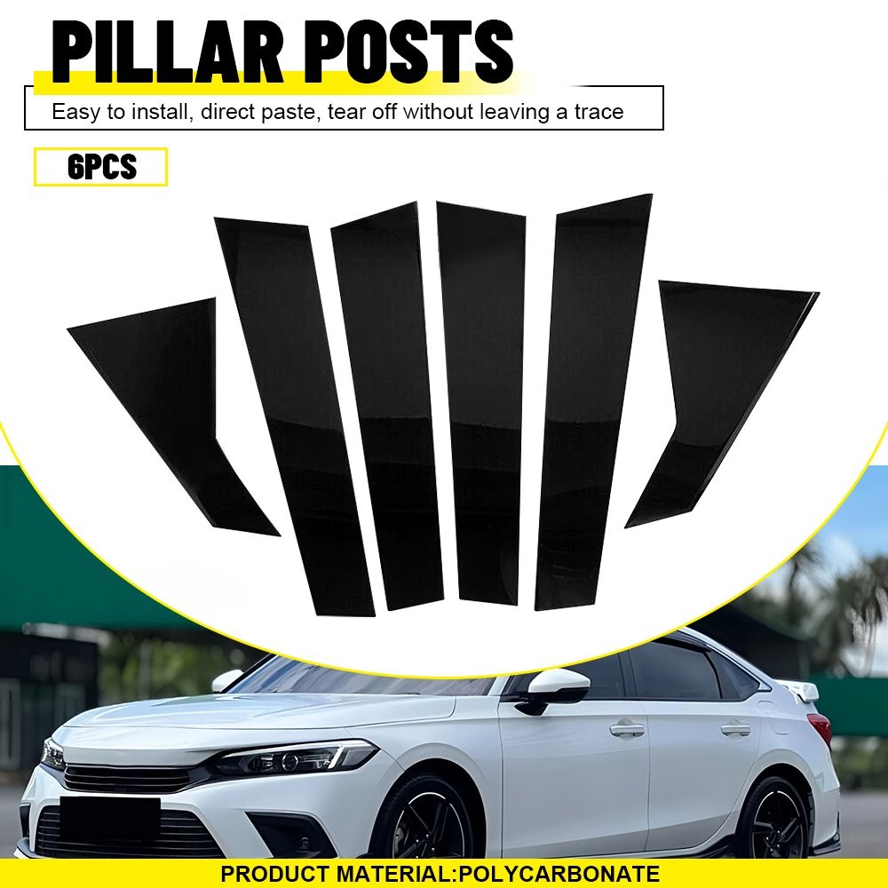 6pcs Pillar Post Door Trim Black For Honda Civic Sedan 2022-2025 Car Accessories