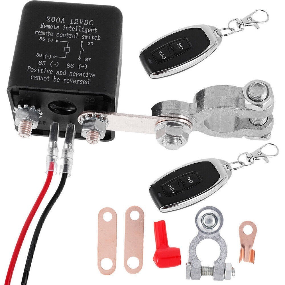 Wireless Dual Remote 12V 200A Car Battery Disconnect Switch Kill Relay Black