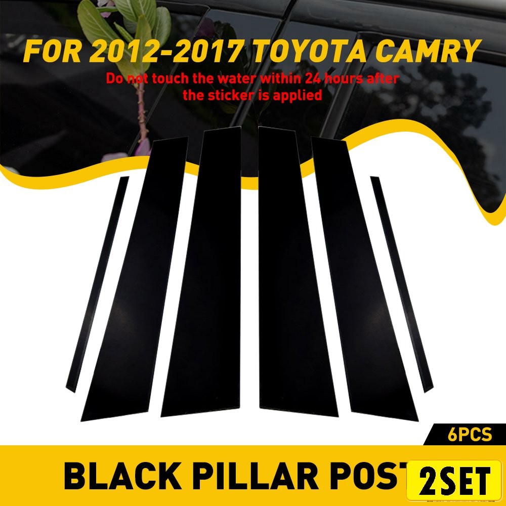 2Set 6x Gloss Piano Black Post Pillar Window Door Trim Cover For Camry Toyota 20