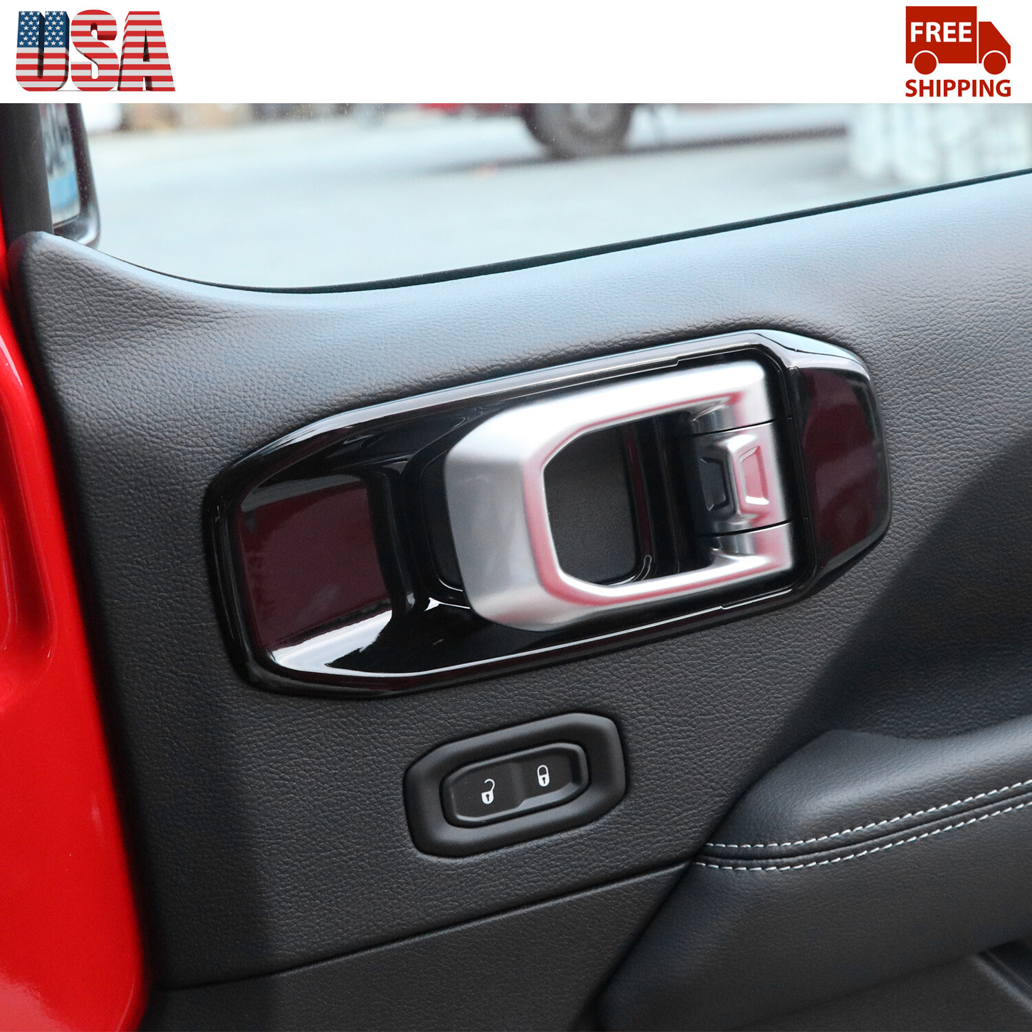 4PCS Black Interior Door Handle Bowl Cover Kit For Jeep Wrangler JL 2018+ 4Door