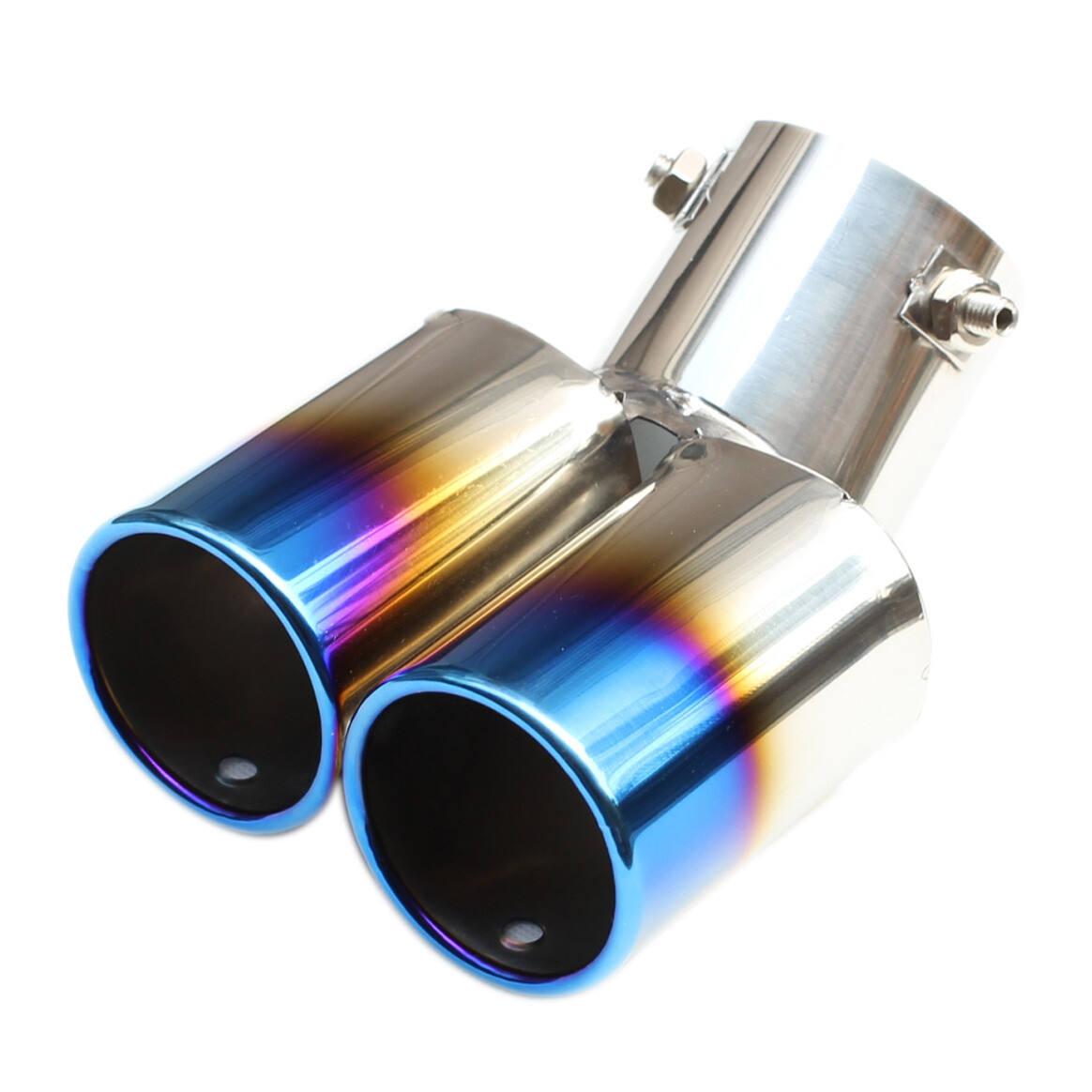 Dual Outlet Blue Rear Muffler Exhaust Tail Throat Tip For 38mm-58mm Accessories