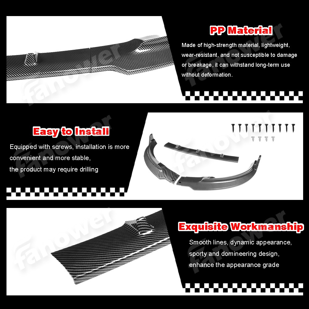 Carbon Look Front Bumper Splitter Spoiler For Tesla Model Y STP-Style 2020-25