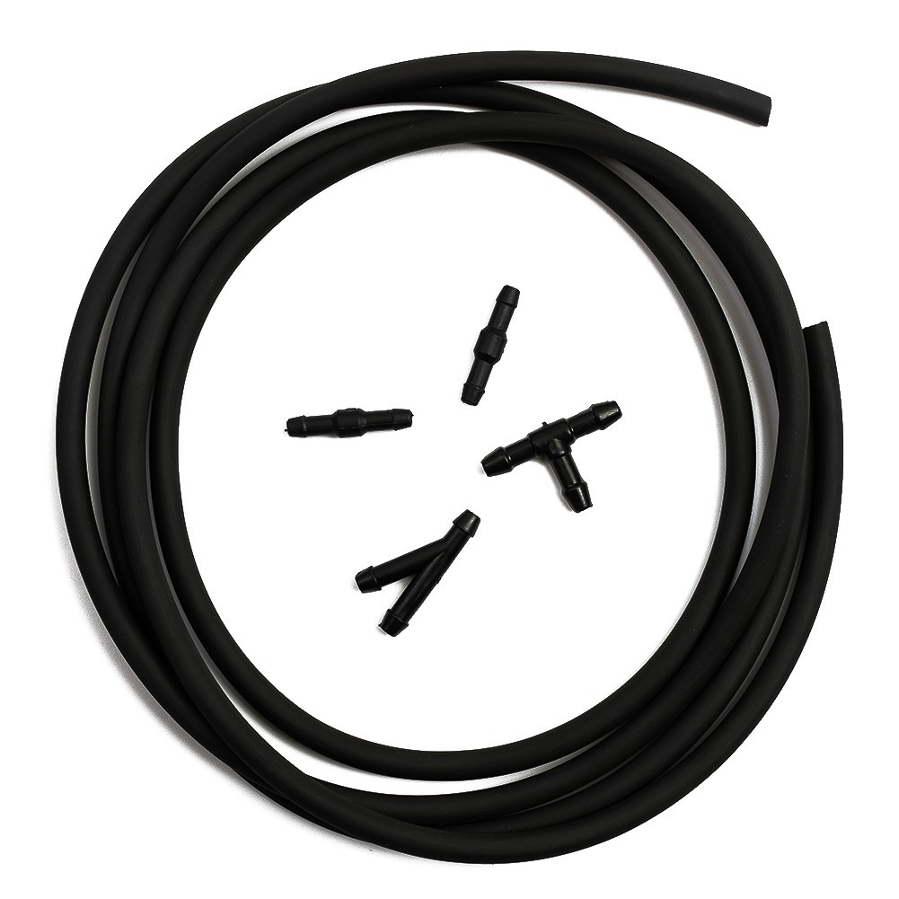 Wiper Hose Washer Spray Hose With Connector Black ABS Plastic+Rubber 2M