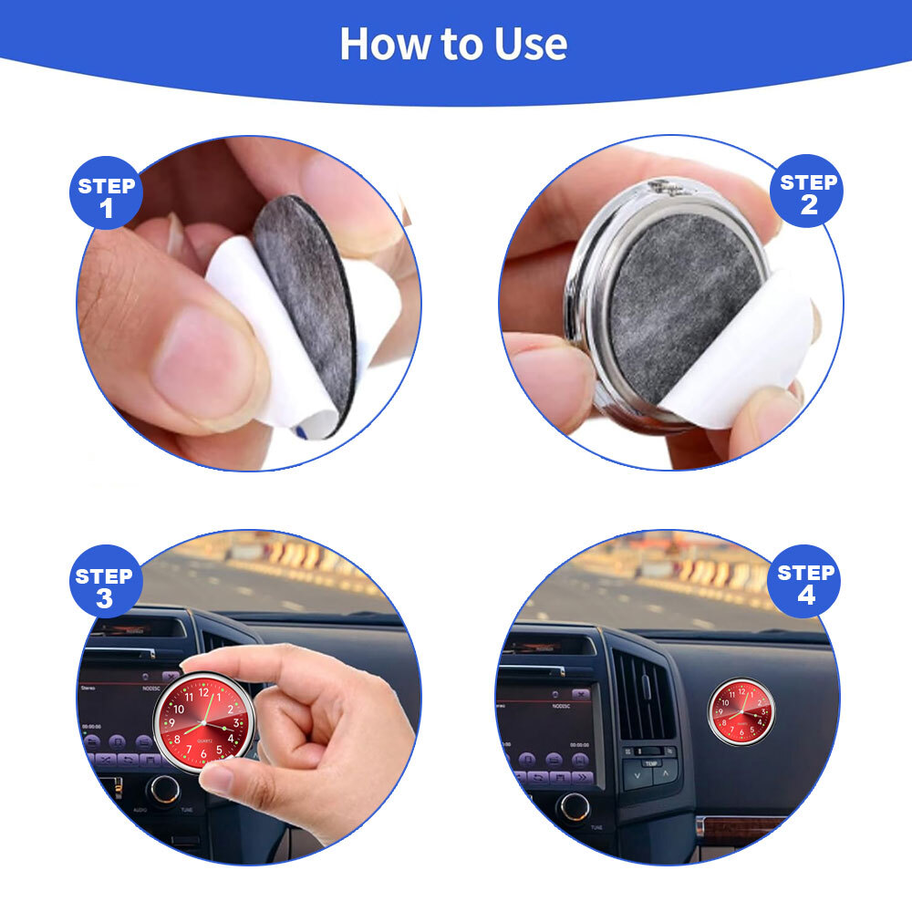 Car Clock Dashboard Stick-On Watch Quartz Car Accessories For Auto Boat Vehicle