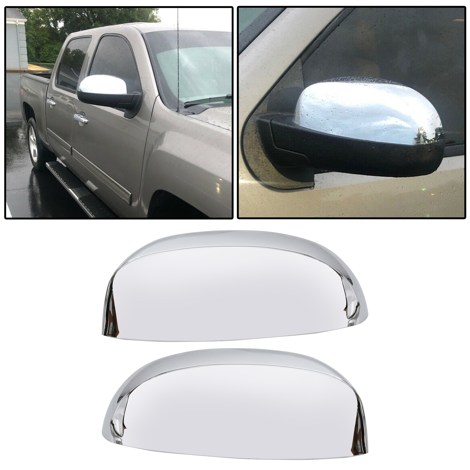 For 2007-2014 Chevy Silverado / GMC Sierra CHROME Top Mirrors Covers Replacement