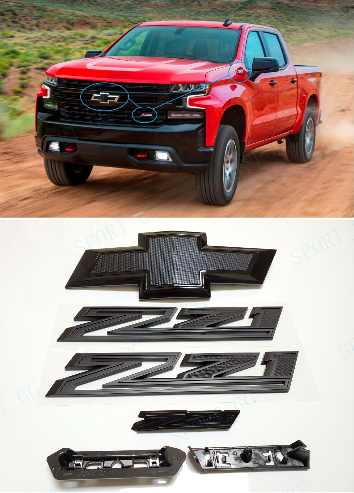 4PC 2019-2021 Silverado 1500 Bowtie Grille Matte Black Front Fender Z71 Emblems