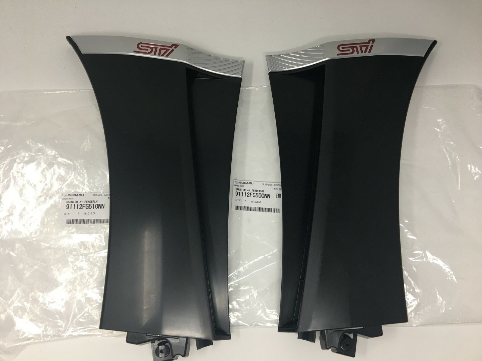 2011-2014 Subaru WRX STi Front LEFT & RIGHT Fender Molding Garnish SET NEW OEM