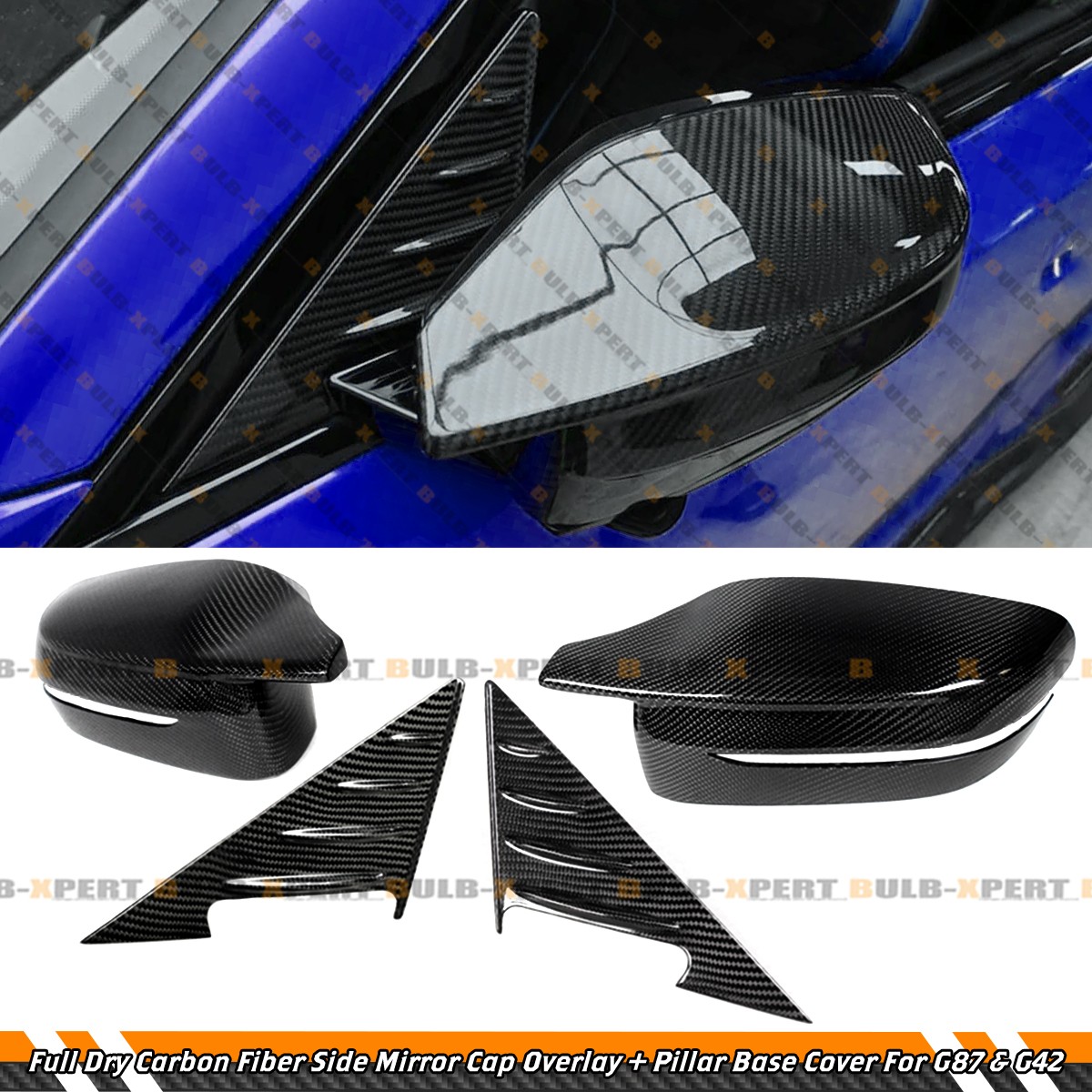 For BMW G87 M2 G42 M240 Full Carbon Fiber Mirror Cap Overlay + Pillar Base Cover