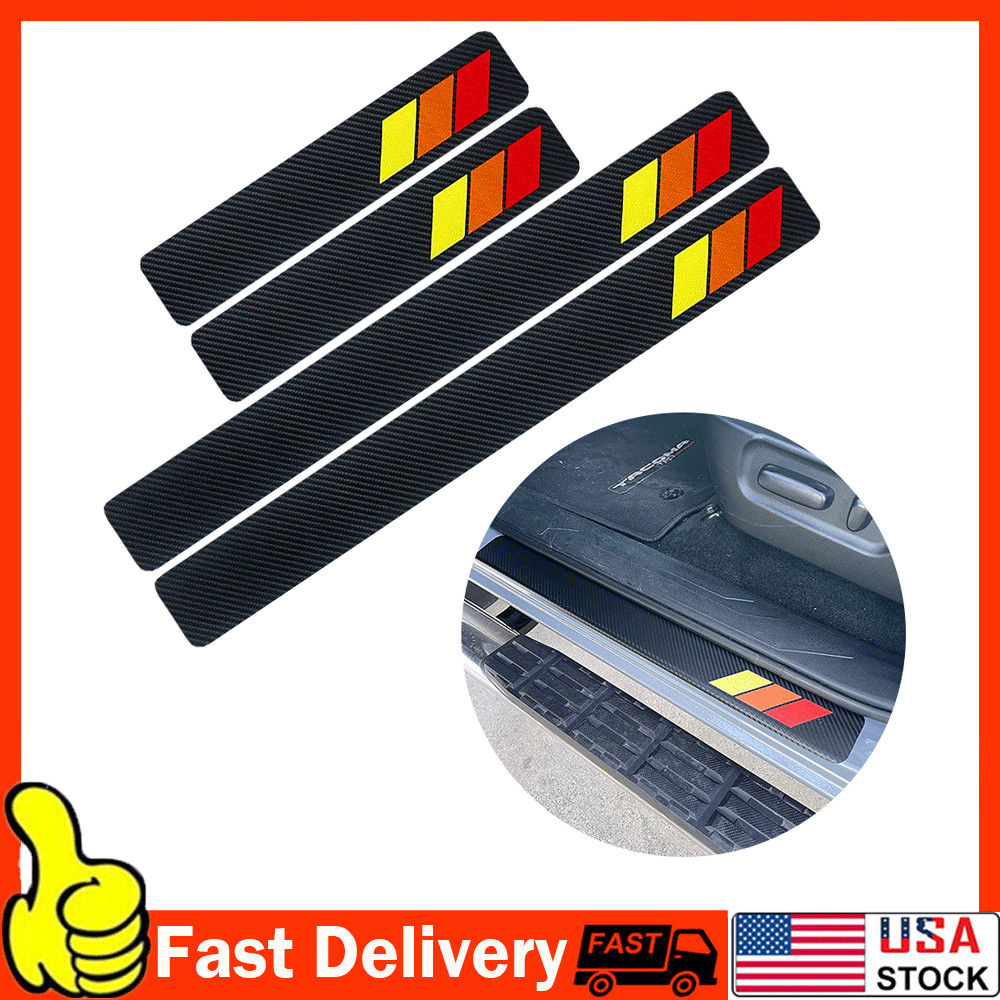 4Pcs For Door Toyota Car Sill Plate Scuff Cover Carbon Fiber Sticker Protector