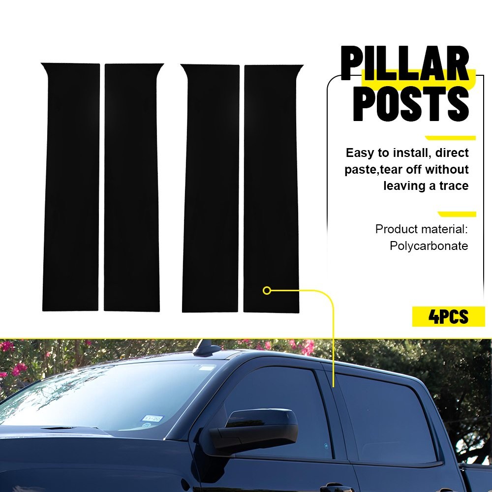 For 2014-2018 Chevy Silverado GMC Sierra Glossy Black Pillar Post Trim Set of 4