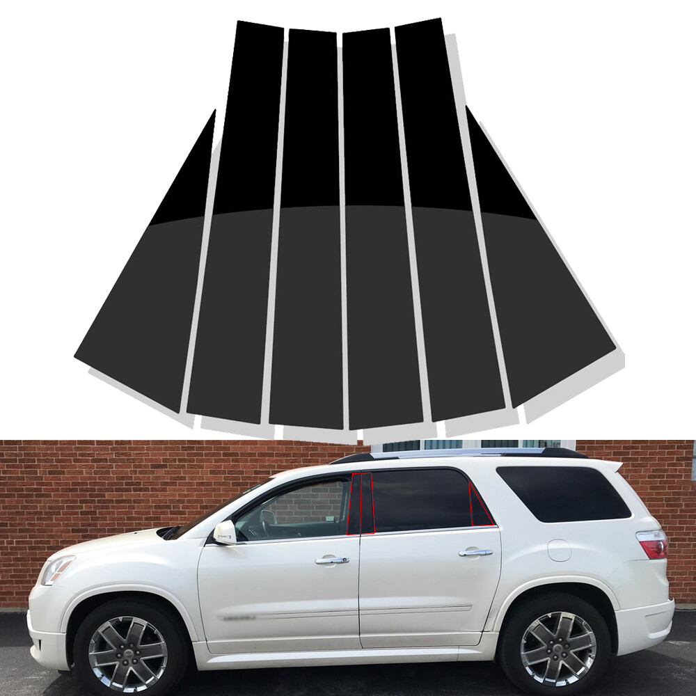 For GMC Acadia 2007-2016 6PCS Black Window Pillar Post Trim Covers Kits