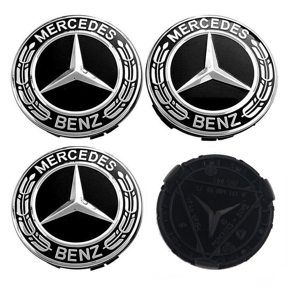 4pcs Hub Cover 75mm New Black For Mercedes Logo Emblem Rim Wheel Center
