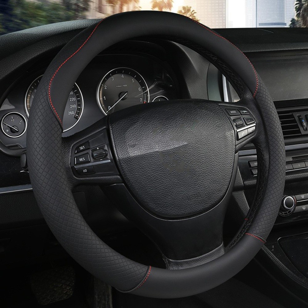 PU Leather Car Steering Wheel Cover Protector Universal For Most Auto SUV 15″
