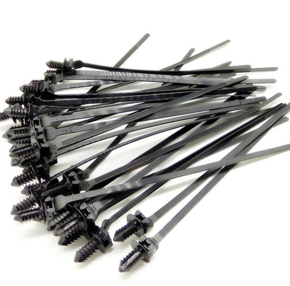 100PCS Black 205X4.6mm Car Releasable Nylon Cable Wrap Mount Tie Fastening Clips
