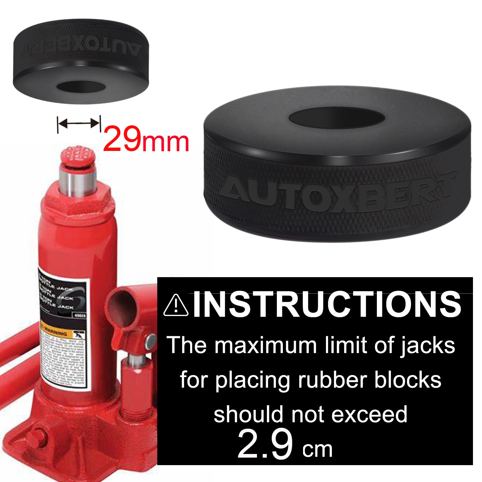 Medium Sized 60mm Bottle Jack Rubber Pad with 29mm Recess For A Safer Lift Car