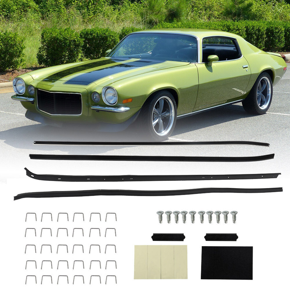 For 1970-1981 Firebird Camaro Moldings Window Sweep Weatherstrips 4Pcs Chrome