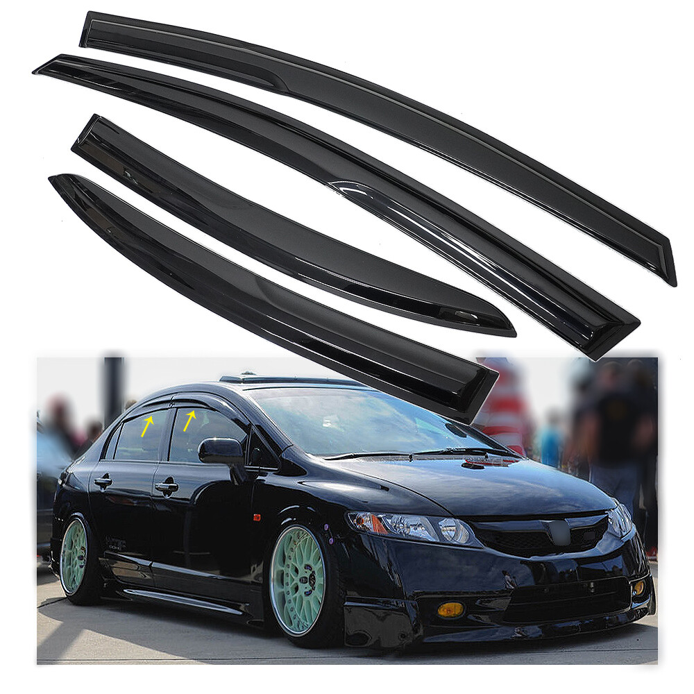 For 2006-2011 Honda Civic Sedan JDM Mugen Style Window Visors Vent Rain Guards