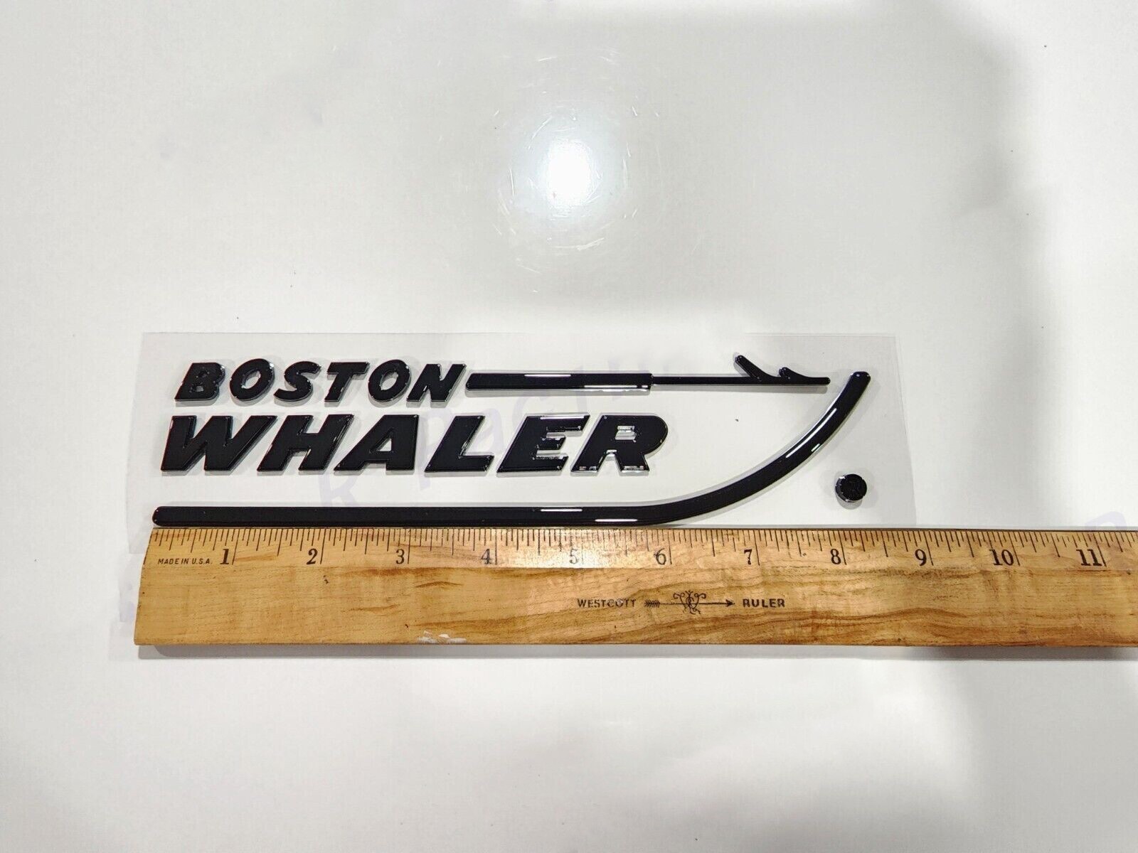 2PCS NEW BOSTON WHALER EMBLEM BADGE LETTERS GLOSS BLACK 8-3/4″ X 2″ PEEL & STICK