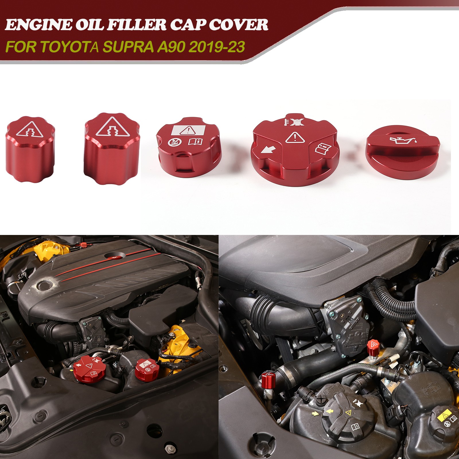 Red Engine Oil Cap Radiator Water Tank Cap Trim Kit For Toyota Supra GR A90 19+