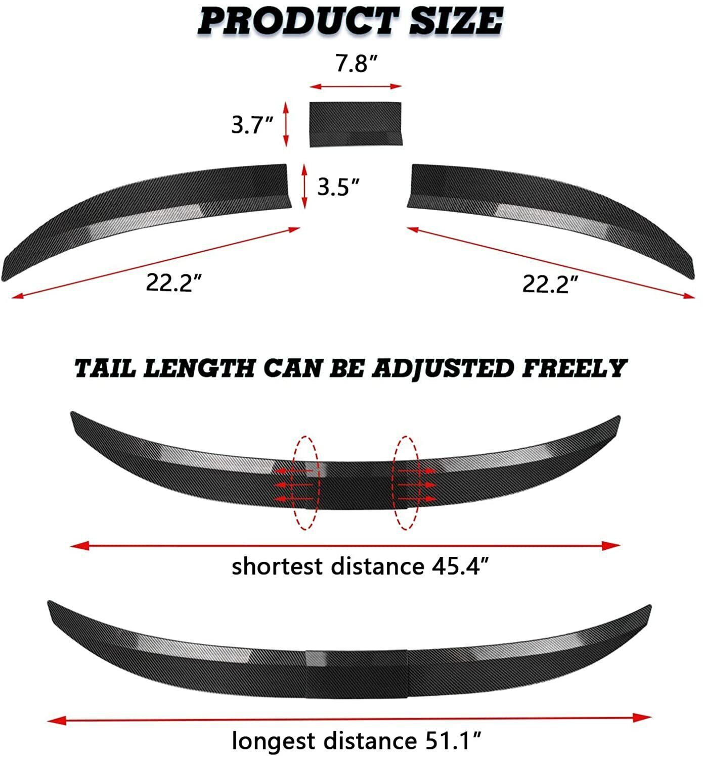 Carbon Fiber Adjustable Rear Trunk Spoiler Lip Roof Tail Wing For Car Sedan