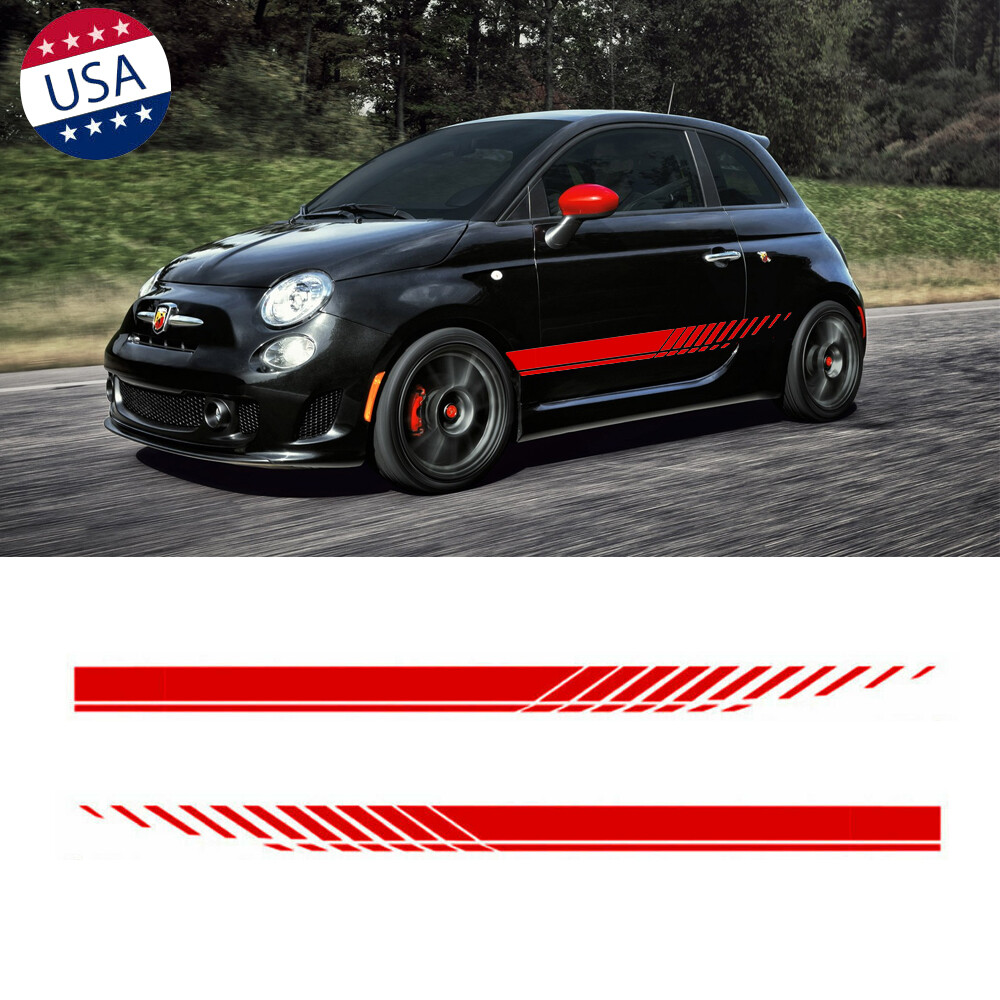 2x Red Sport Racing Stripe Car Body Side Fender Graphic Stickers for Fiat 500