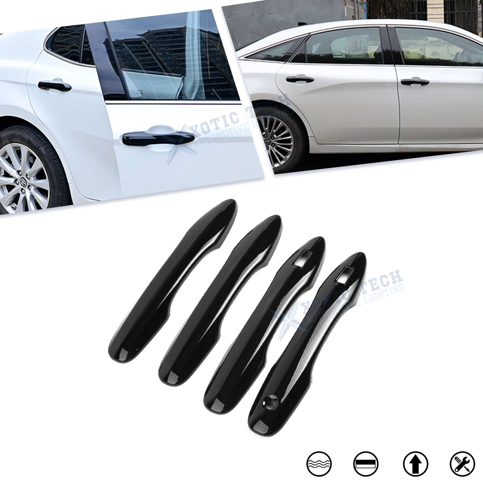 4PCS Glossy Black Door Handle Cover w/ Smart Key Hole For Toyota Camry 2018-2024