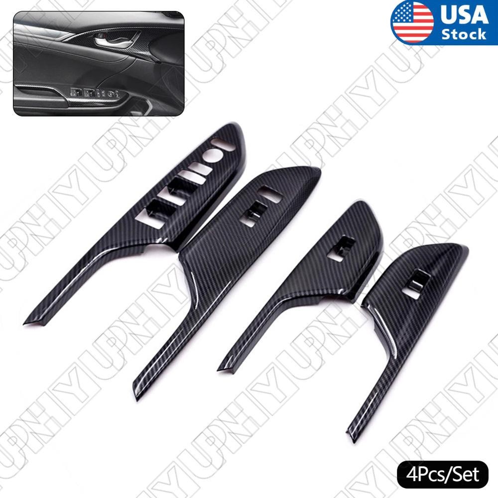 Carbon Fiber Look Interior Door Window Switch Cover Trim For Honda Civic 2016-20