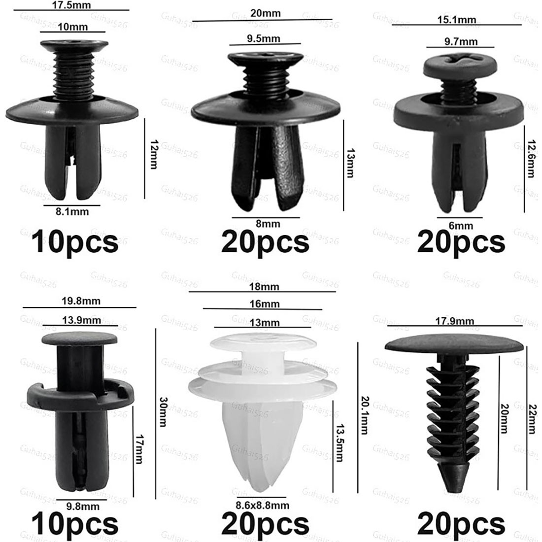 100X For Honda Bumper Fender Liner Push Type Retainer Clips car Fastener 6sizes