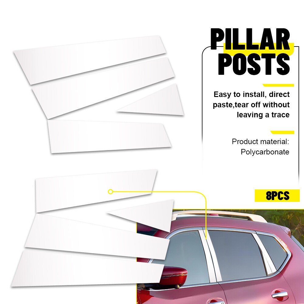 For 2014-2020 Nissan Rogue 8X Chrome Side Window Door B Pillar Post Cover Trim