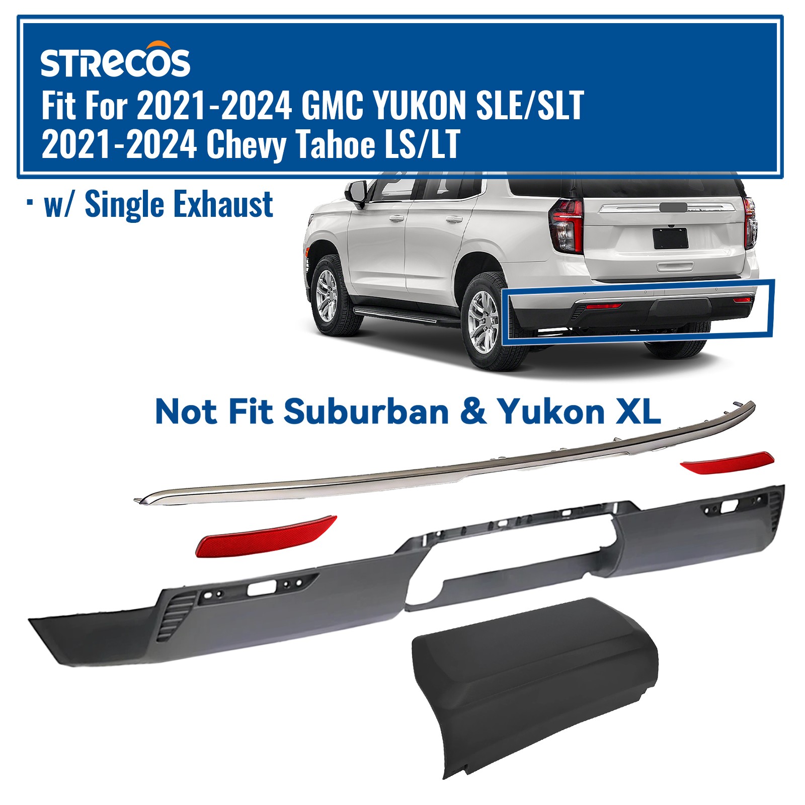 For 2021-2024 Chevy Tahoe Rear Lower Bumper Cover W/ Silver Trim Molding Kit