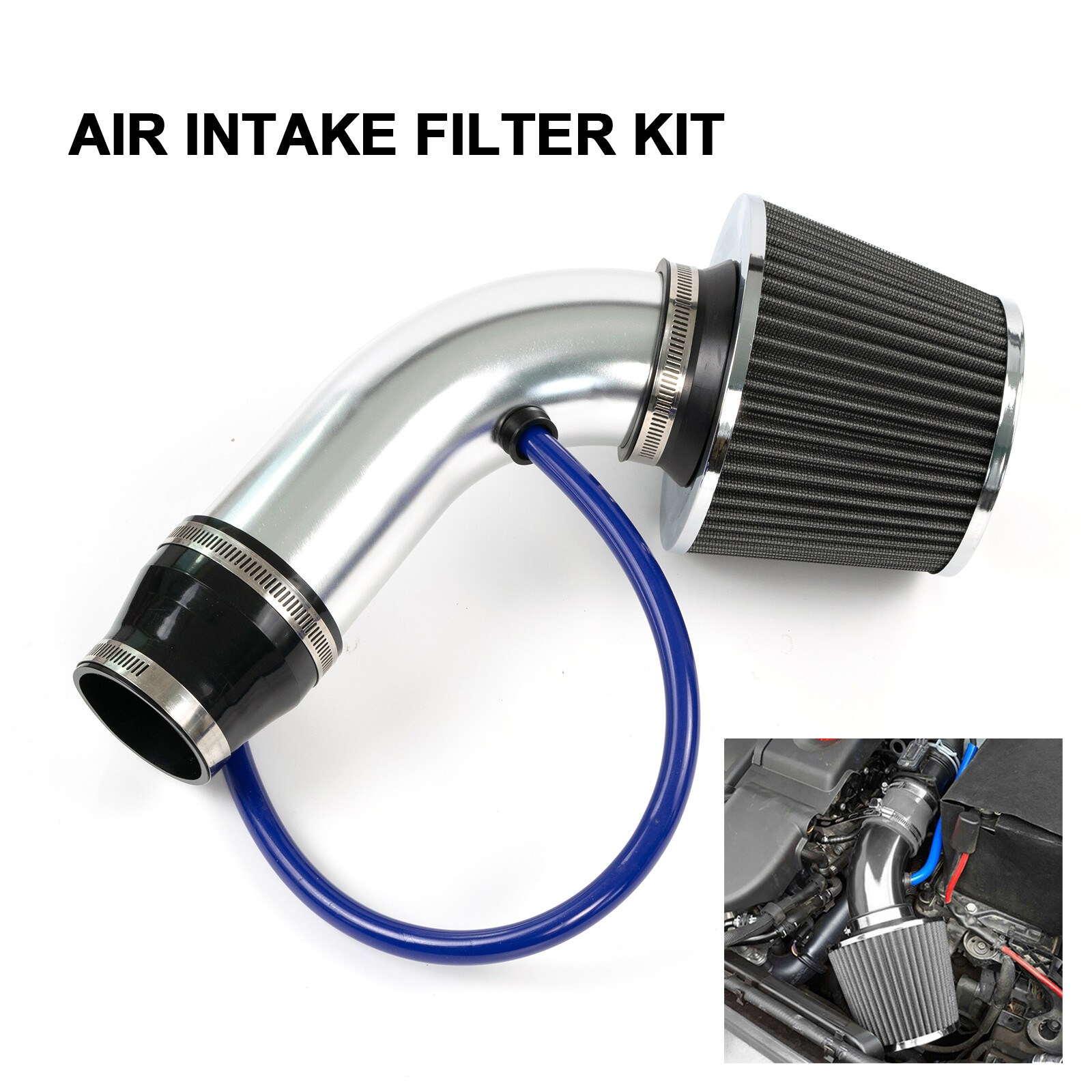 76mmCold Air Intake Filter Induction Pipe Power System Kit Flow Hose Accessories