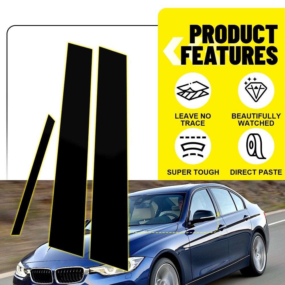 6x Black Window Pillar Posts Set Cover Door Trim For 3 BMW Series F30 2013-2018