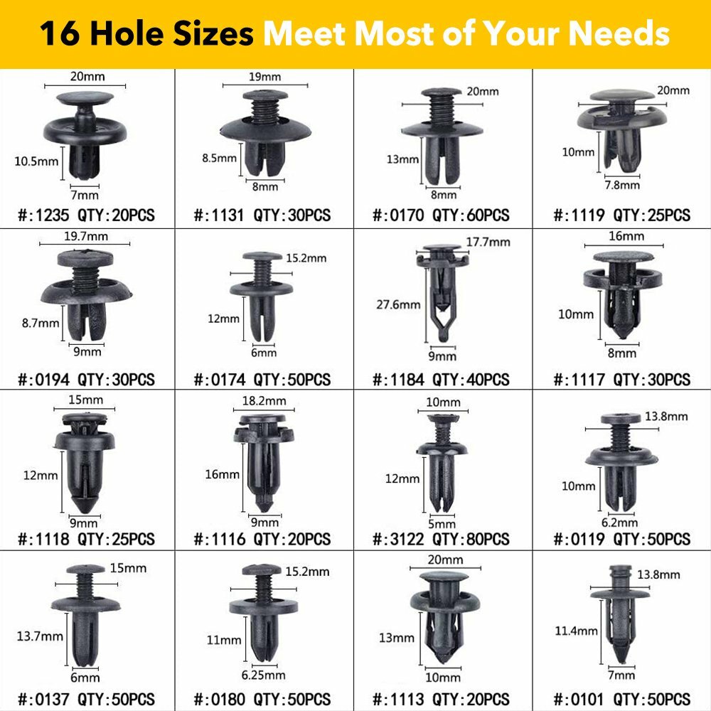 645PCS Car Body Push Pin Rivet Fasteners Clip Trim Bumper Fender Plastic 16Size