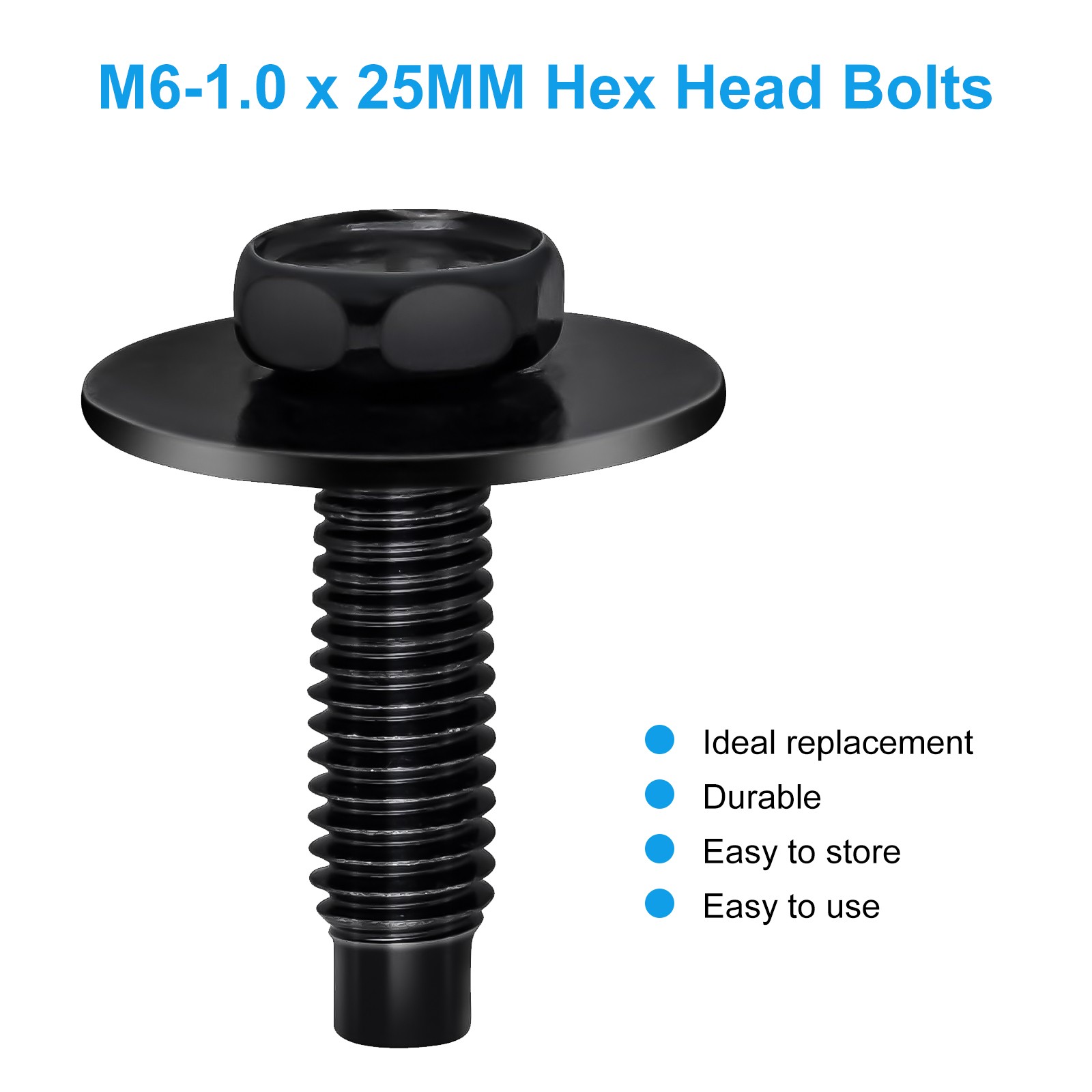 50 PCS M6-1.0 x 25mm Hex Head SEMS Body Bolts for Bumpers Fenders Splash Shield