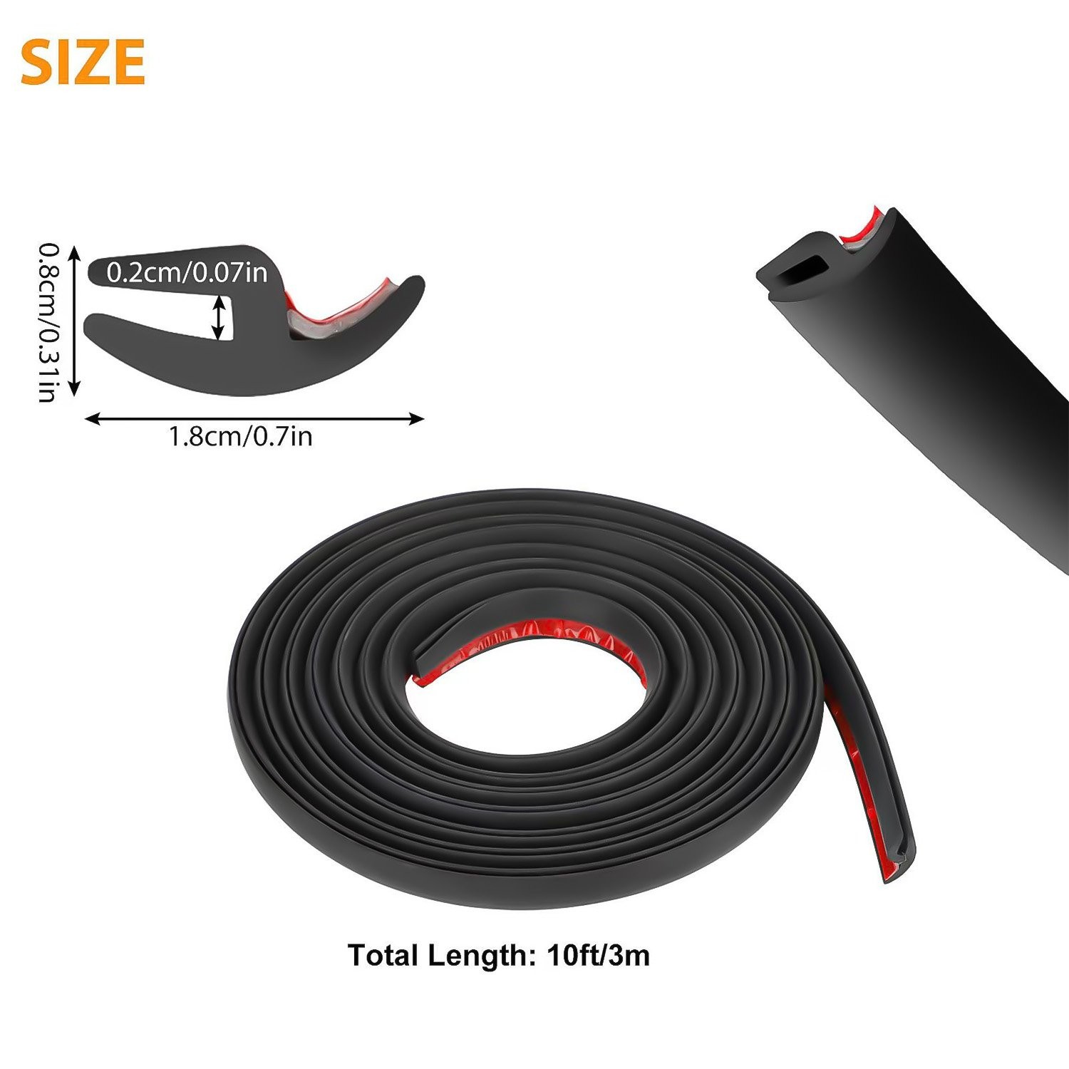 19.7ft/6m Durable Rubber Car Seal Strip Hood Moulding Trim Weatherstrip H-Shape