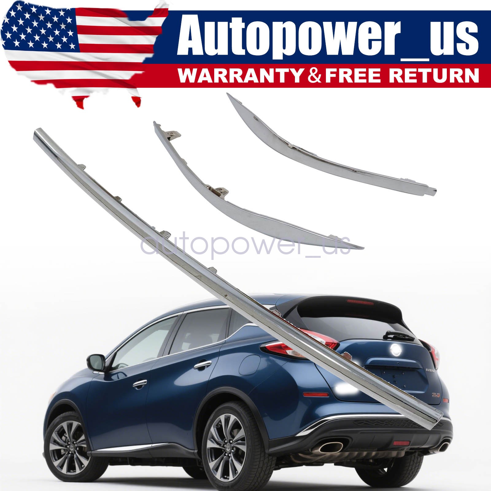 Brand New For Nissan Murano 15-20 Left Right Rear Bumper Center Chrome Molding