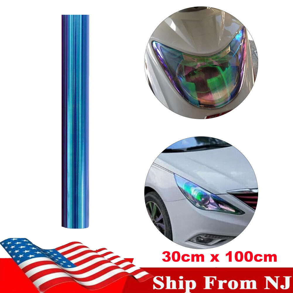 Car Shiny Chameleon Headlights Tail Lights Fog Lights Films Sticker Blue 100CM
