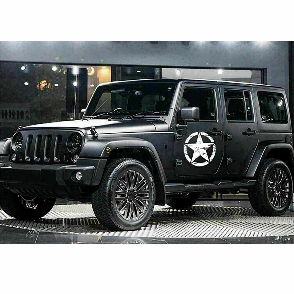 1pc 20” White Army Star Graphic Hood Side Door Vinyl Decal Sticker Universal